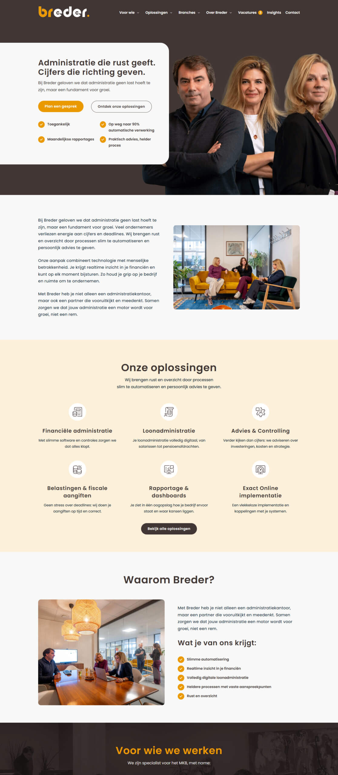 Het ontwerp van de BrederBV-website op desktop