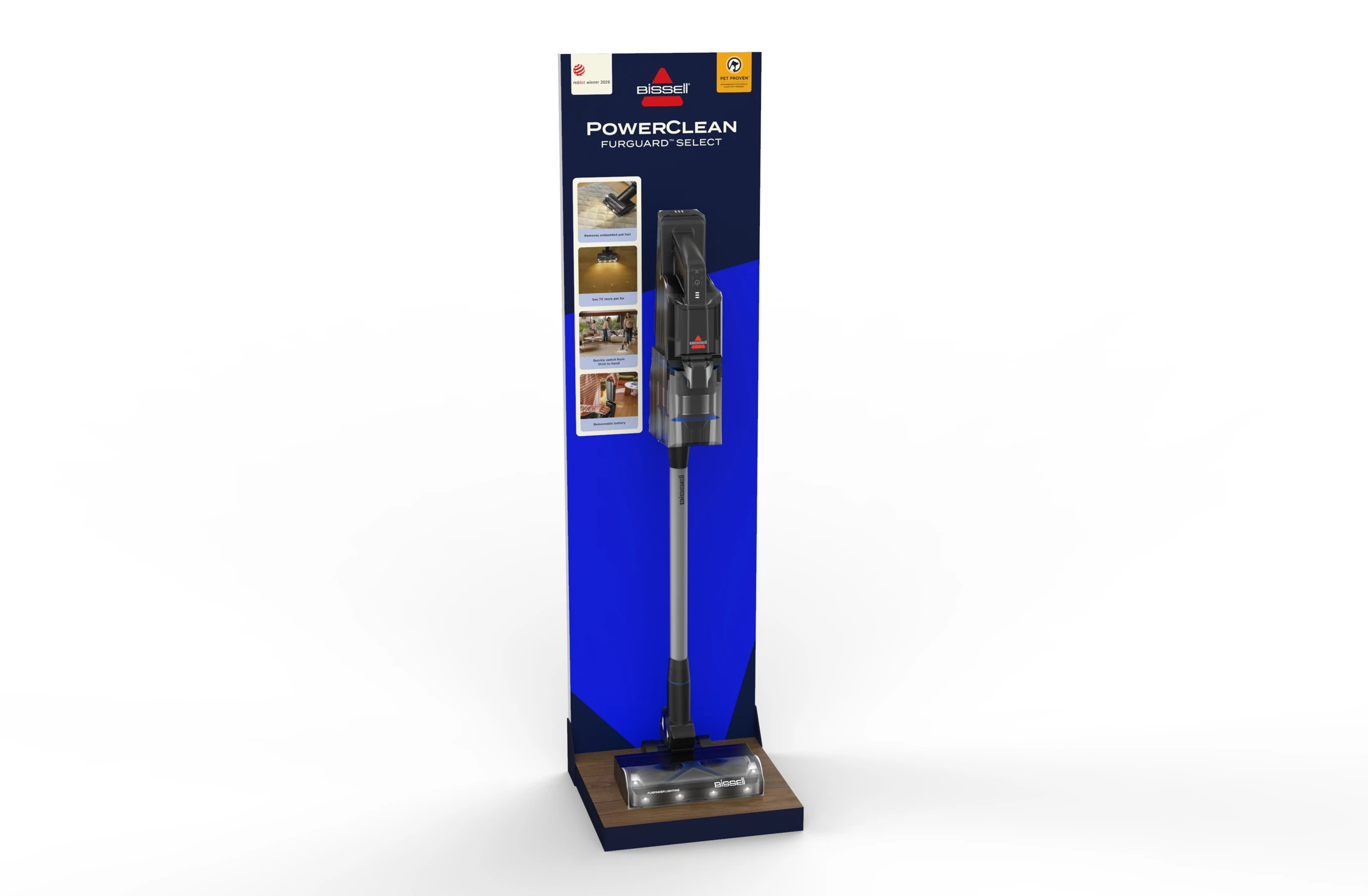 BISSELL PowerClean FurGuard Select: hoge winkeldisplay met product en visuele uitleg