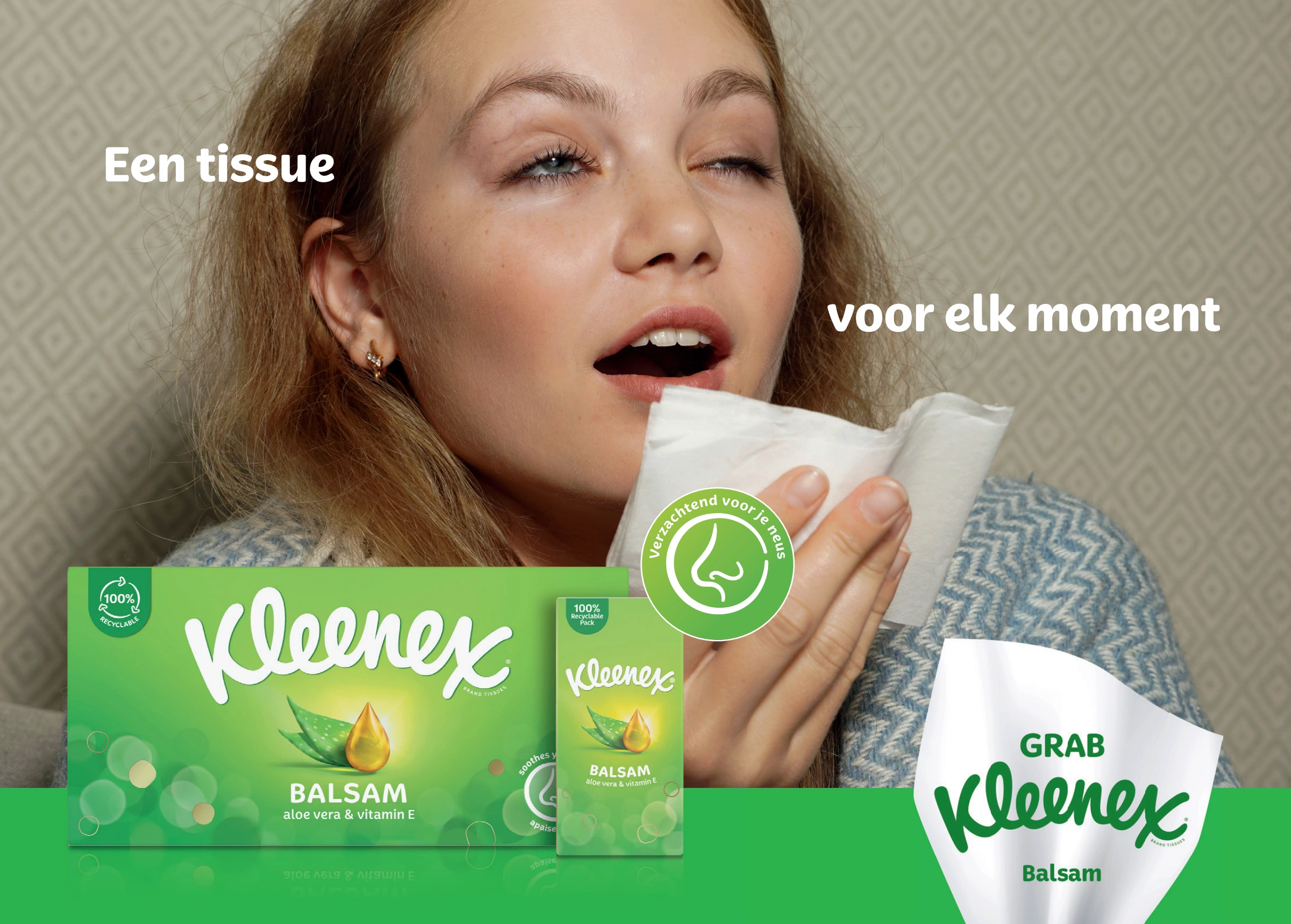 Kleenex Balsam-magazineadvertentie: Een tissue voor elk moment